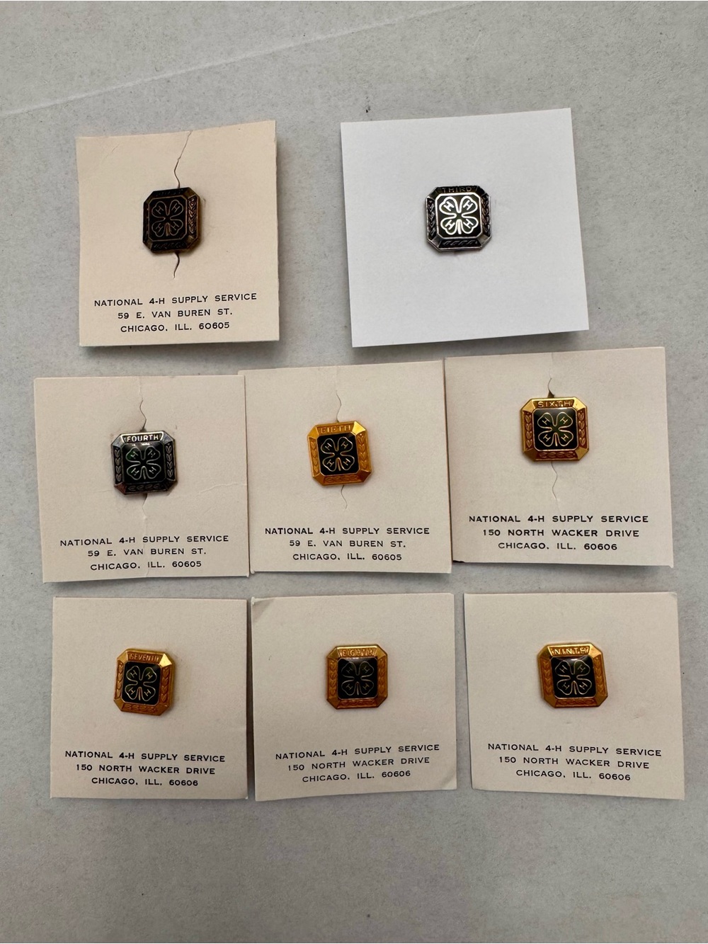Vintage 4H Club Membership Pins Years First, Third Through Ninth
